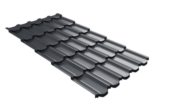 Металлочерепица квинта плюс с 3D резом 0,5 Quarzit PRO Matt RAL 7024 мокрый асфальт купить в Югорске